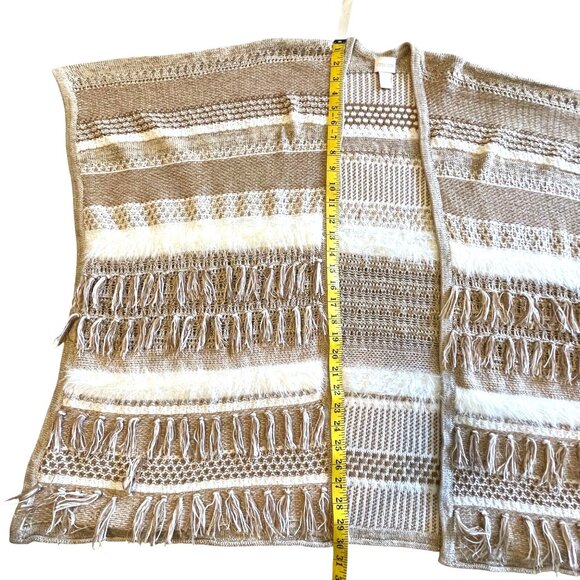 Chicos Women’s Mya Ruana Open Poncho Wrap Bohemian Textured Mixed Knit Fringe OS - Picture 9 of 10